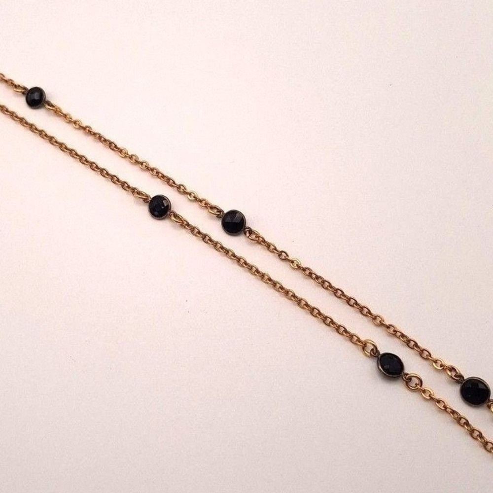 Vintage bead chain necklace rolo 5 green beads bold tone